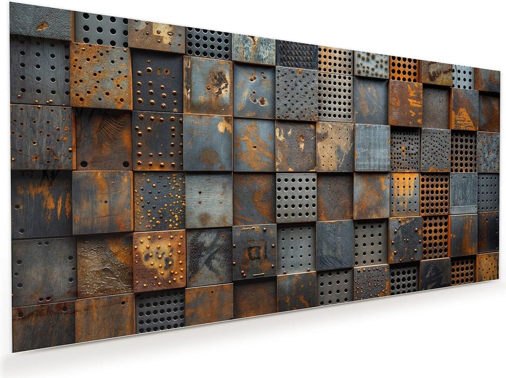 Glasbild 100x50cm in XXL für Wohnzimmer, Schlafzimmer Motiv Gelochte Metallplatten