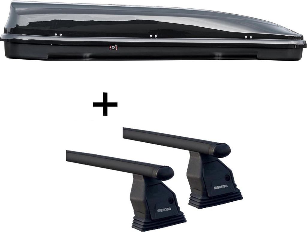 Dachbox VDPFL460 schwarz glänzend 460 Ltr + Dachträger Menabo Tema kompatibel mit für Renault Kangoo (Hochdachkombi) ab 2008