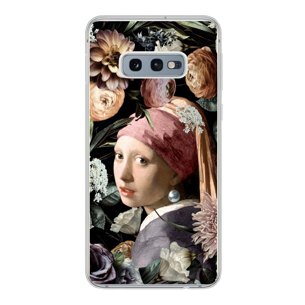 MuchoWow Handyhülle Schutzhülle Hülle für Samsung Galaxy S10e Mädchen mit Perlenohrring - Blumen - Vermeer - Pastell - Kunstwerk - Gemälde ...