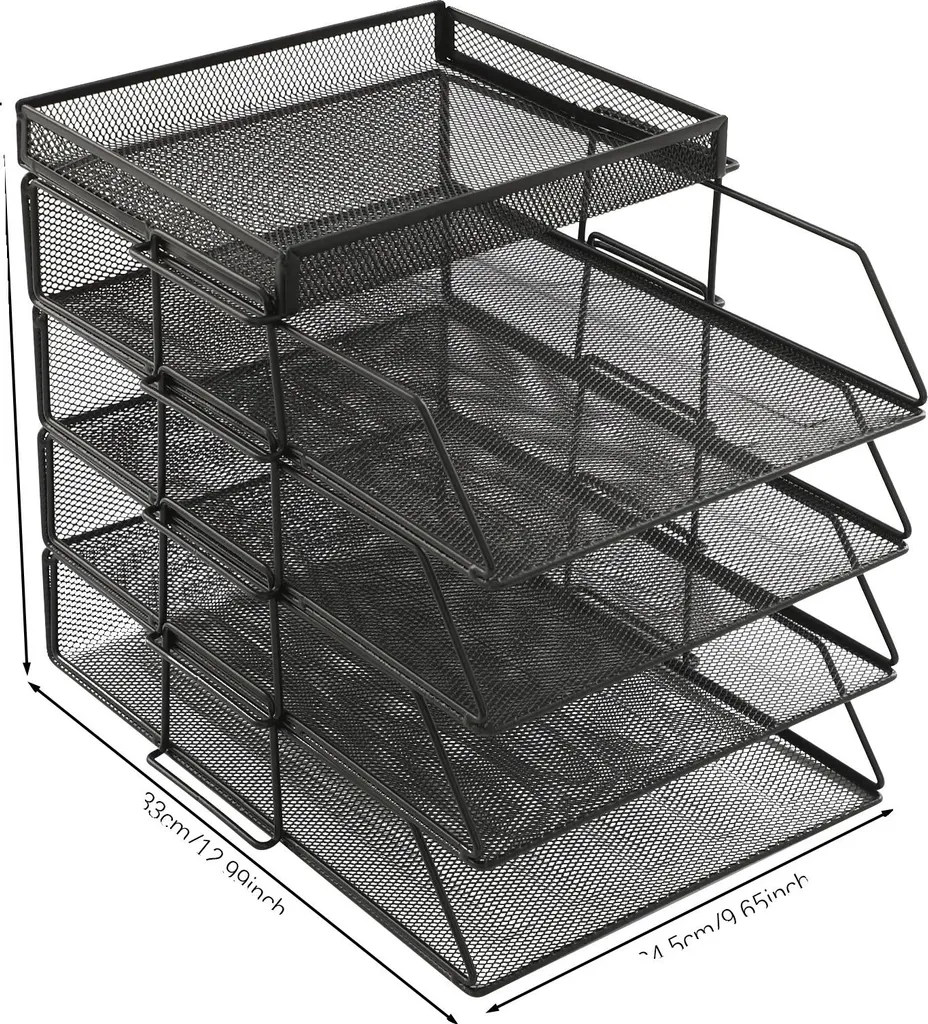 Organiseur de documents à 5 niveaux en fer noir, modèle robuste Pro-Office