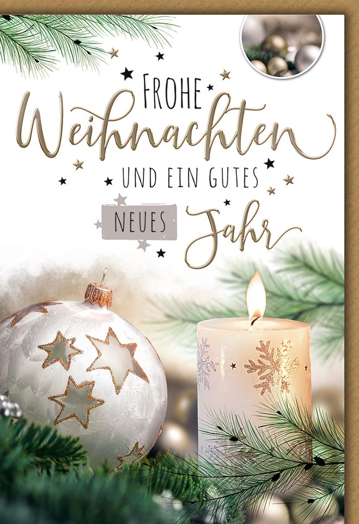 Weihnachten Kugel und Kerze weiss Glückwunschkarte mit Umschlag