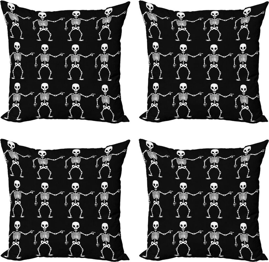 ABAKUHAUS Skelett Kissenbezug Set (4 Stück), Zeigen Halloween, Moderner Doppelseitiger Digitaldruck, 60 cm x 60 cm, Charcoal Grau und Weiß
