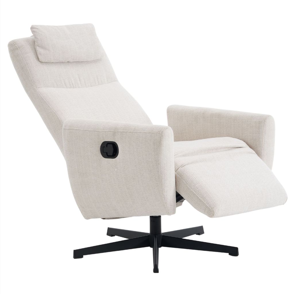 Fernsehsessel mit Fußstütze aus Chenille, 110°–150° neigbare Rückenlehne, 360° drehbares Metallgestell, ergonomisches Kopfkissen, bis 110 k...