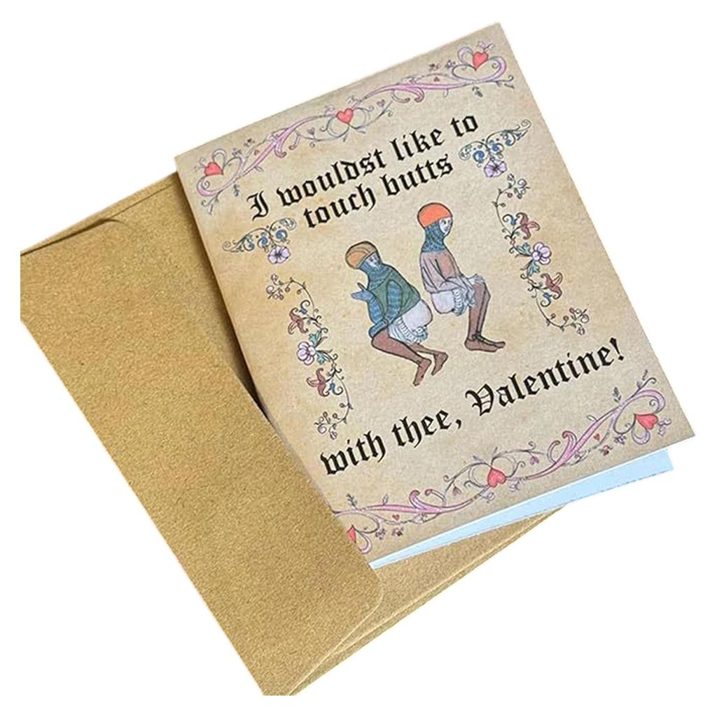 Mittelalterliche Valentinskarte mit Umschlag – Vintage-Grußkarte im mittelalterlichen Stil mit humorvollen Sprüchen – Geschenk für Paare (Fr...