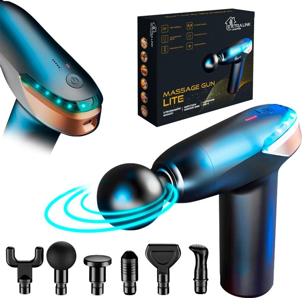 Extralink Pistolet do masażu Massage Gun Lite 3200 RPM, 6 Zdjęcie produktu 