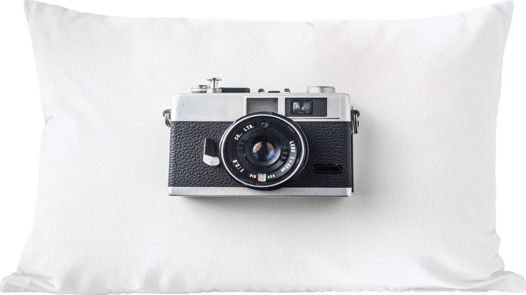 MuchoWow Zierkissen Sofakissen Wohnzimmer Dekokissen 50x30 cm Kamera - Vintage - Weiß - Wohnzimmerdekoration - Polster mit Photo