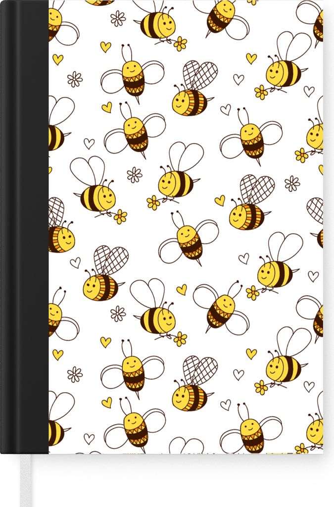 MuchoWow Notizbuch Tagebuch Haushaltsbuch Notebook A5 Biene - Blumen - Herz - Muster - Notizblock - Notizheft - Notebook - Schreibblock - Papier