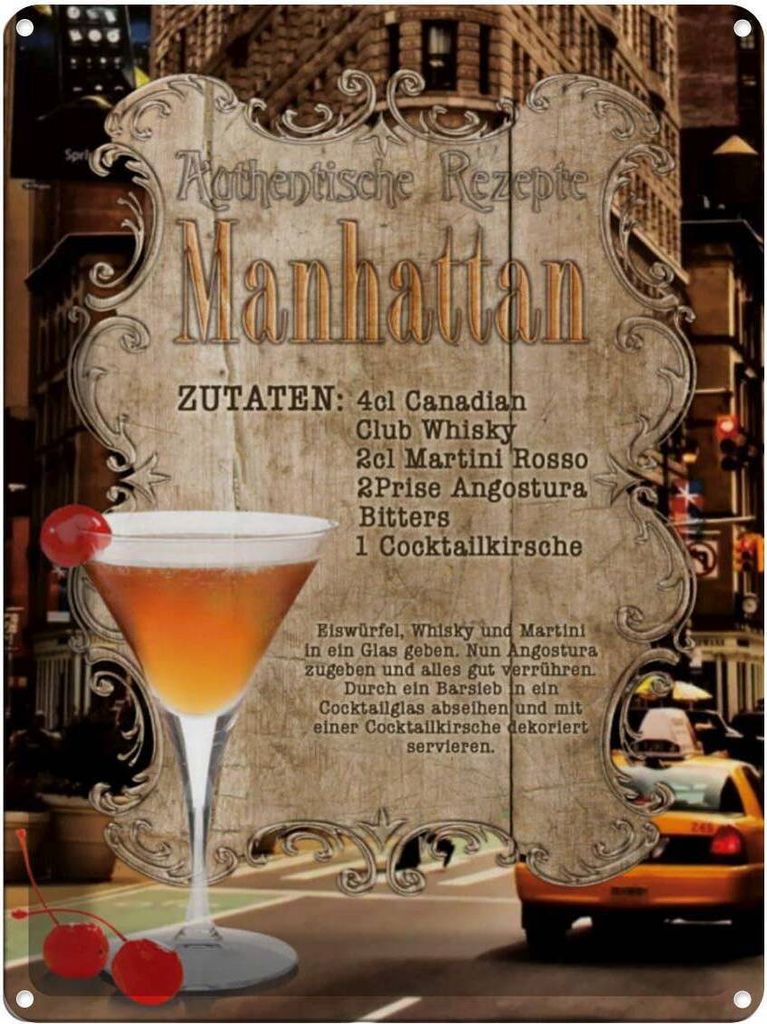 vianmo Blechschild 40x30 cm Rezept Manhattan Zutaten Canadian Restaurant Küche