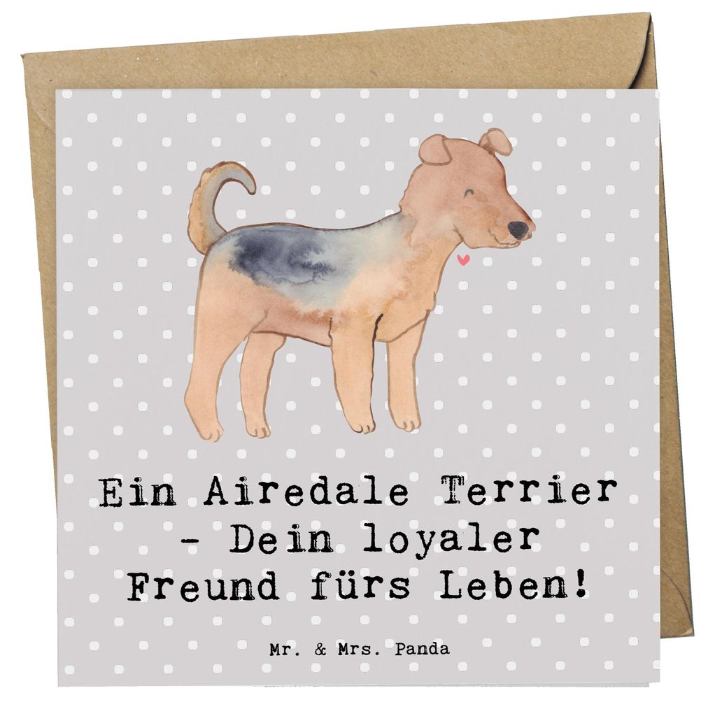 Mr. & Mrs. Panda Grußkarte Airedale Terrier - Grau Pastell - Geschenk, Glückwunschkarte, Beziehung, anlasskarte, Wachhund, doppelkarte, intellige...