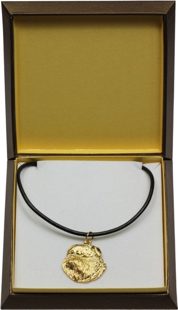 Brüsseler Griffon, Griffon Bruxellois I - Hundehalsband in Geschenkbox, vergoldeter Anhänger für Hundefans, auffälliger Schmuck von Art-Dog