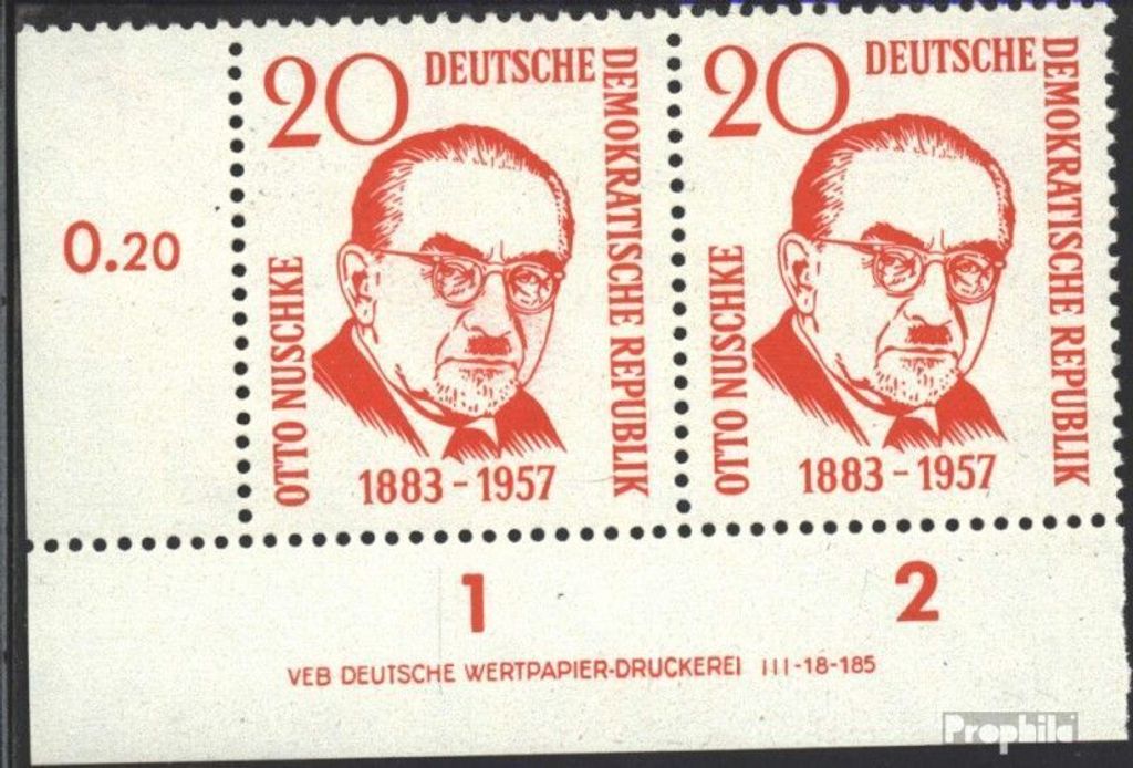 Briefmarken DDR 1958 Mi 671DV mit Druckvermerk (kompl.Ausg.) postfrisch Nuschke