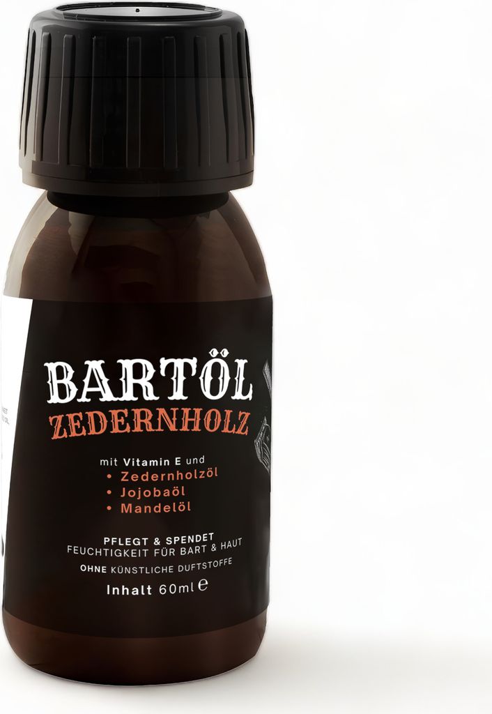 Bartöl Zedernholz 60 ml – Bartpflegeöl mit Jojoba & Mandelöl – Feuchtigkeit & Glanz – Bartpflege Bart Öl