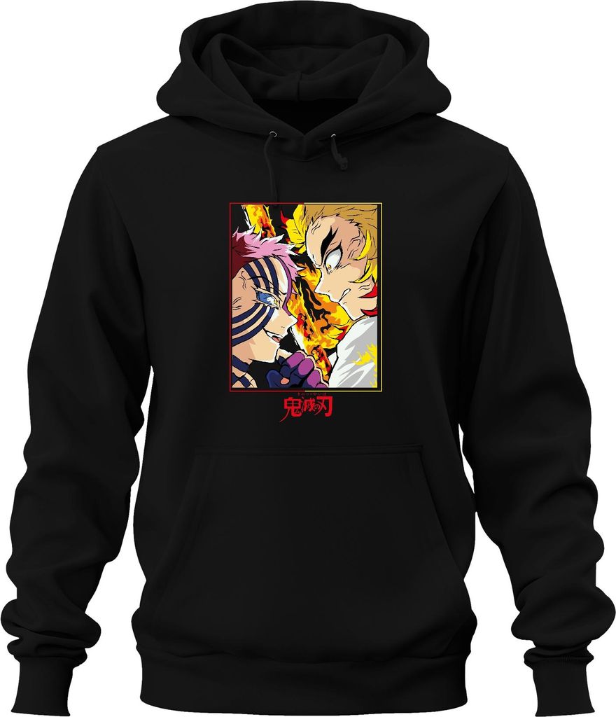 鬼滅の刃 Rengoku Akaza Flammenkampf Anime Geschenk Fan Uni Hoodie Kapuzenpullover, Schwarz, S