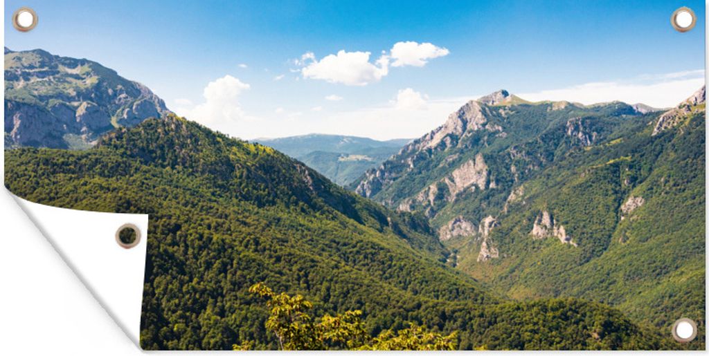 MuchoWow 60x30 cm Outdoor-Poster Gartendeko Sichtschutz Garten Poster für den Garten Klarer blauer Himmel über den sanften Bergen im Sutjeska-N...