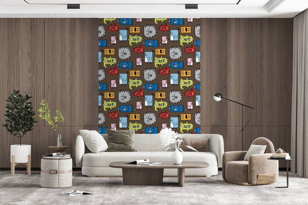MuchoWow Fototapete für Wohnzimmer oder Schlafzimmer Wandtapete Vinyl Motivtapete Muster - Monster - Tiere - Kinder - Kinder - 200x300 cm - Wand...