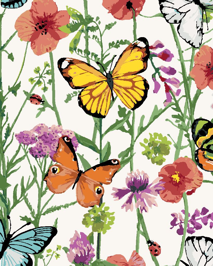 Zuty - Malen nach Zahlen - MARIENKÄFER UND SCHMETTERLINGE, 40x50 cm, ohne Keilrahmen