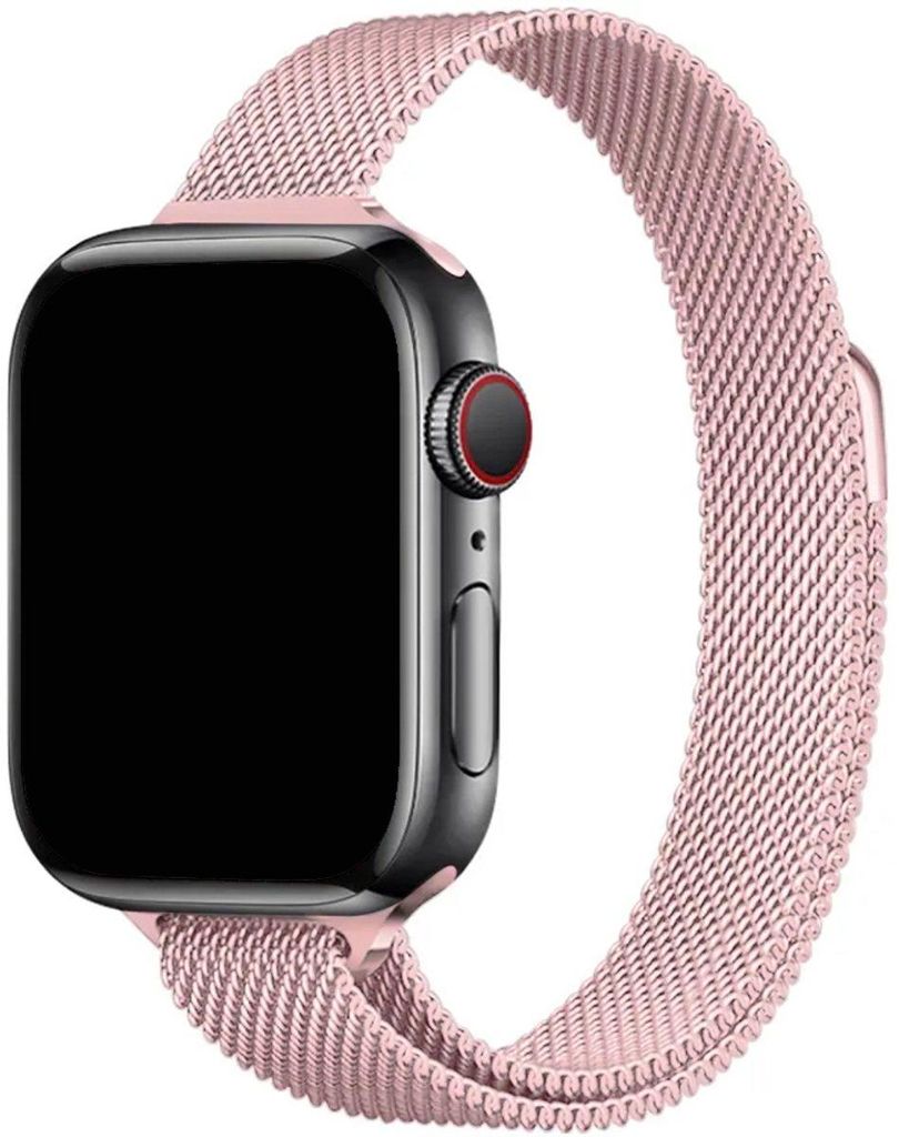 Stravo Slim Milanaise-Armband – Passend für Apple Watch 42/41/40/38 mm (Serie 11–1, SE 1–3) – Elegant, Magnetverschluss – Hellrosa
