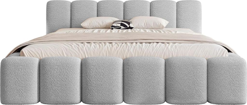 FEDVE Polsterbett Alloggio aus Chenille-Stoff 160x200 cm, Hellgrau