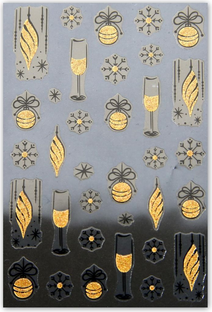 3 Blatt Nagelsticker – hauchdünne selbstklebende Stick On Nail Slides – Neujahrsdesigns 2026 mit Weinglas & Schneeflocke