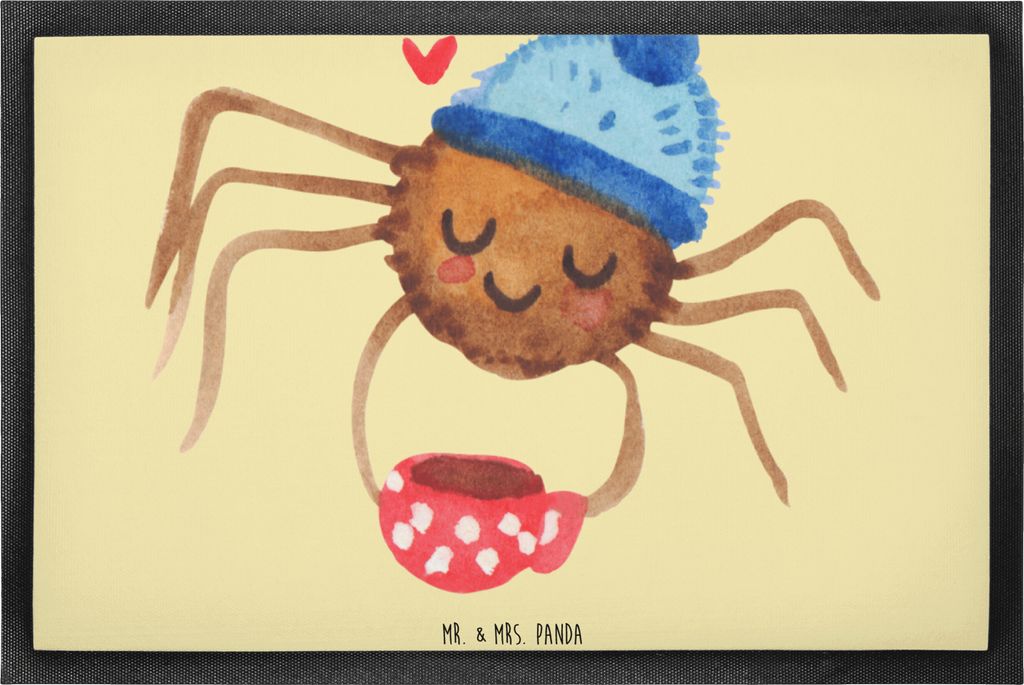 Mr. & Mrs. Panda fußmatte Spinne Agathe Kaffee 50 x 75 cm - Gelb Pastell - Geschenk, Schmutzmatte, Schmutzfangmatte, Gummi-Fußmatte, Lebensweishe...