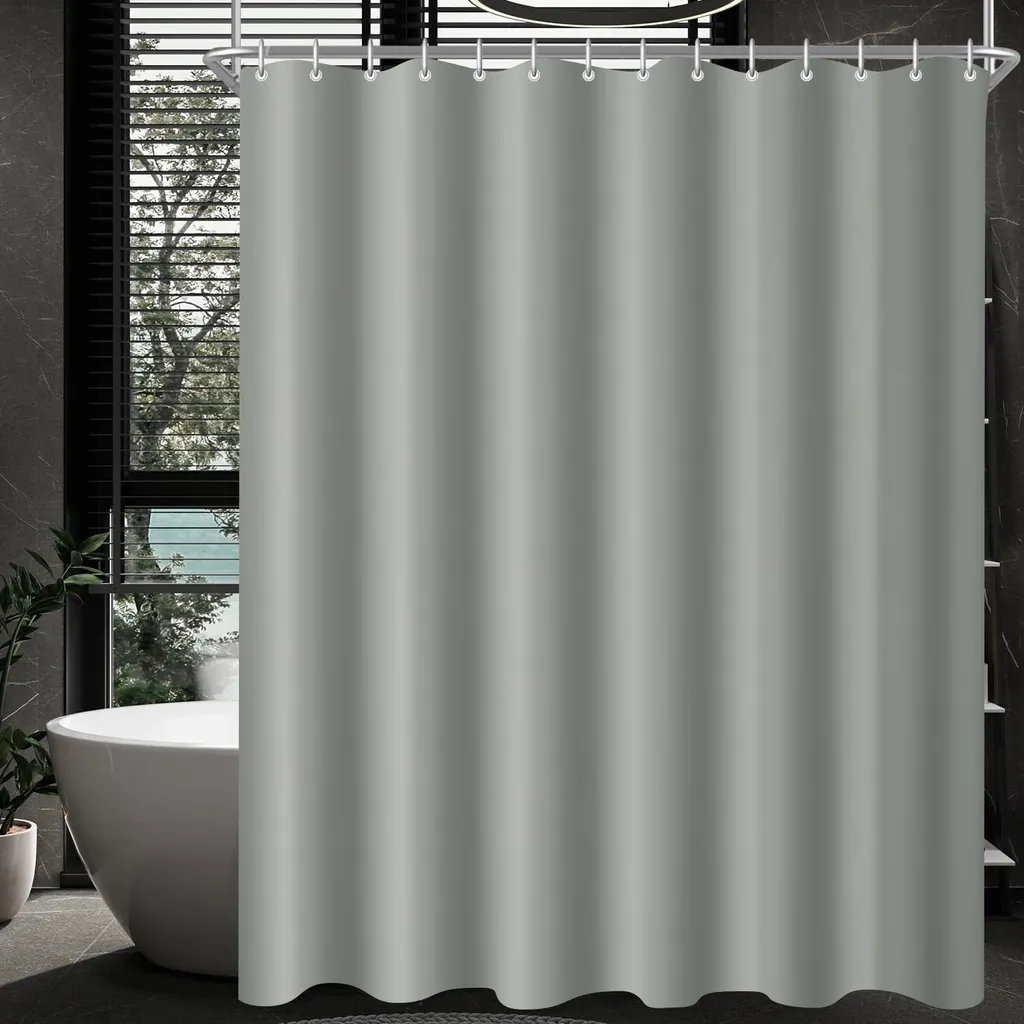 Rideau de douche gris 180x200 en polyester imperméable avec 12 anneaux