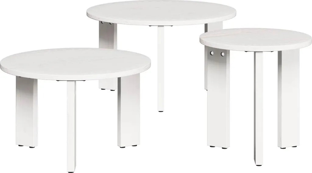 Tavolino Salotto 3 Pezzi Legno Bianco Massello - Stile Nordic Home