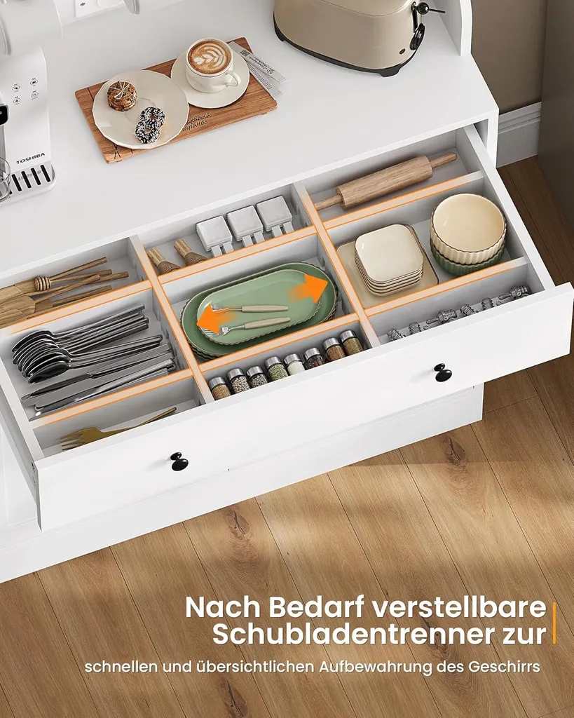 Buffet haut de cuisine blanc KIMENICH meuble de rangement avec LED