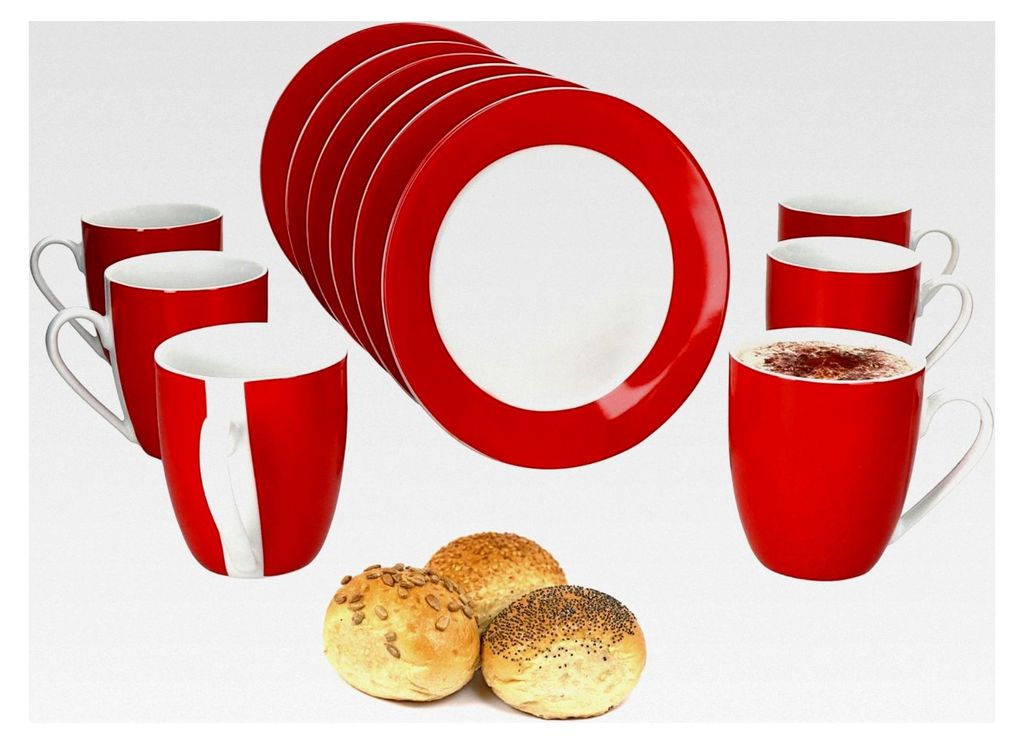 Frühstücksset in Rot, 12-teilig für 6 Personen