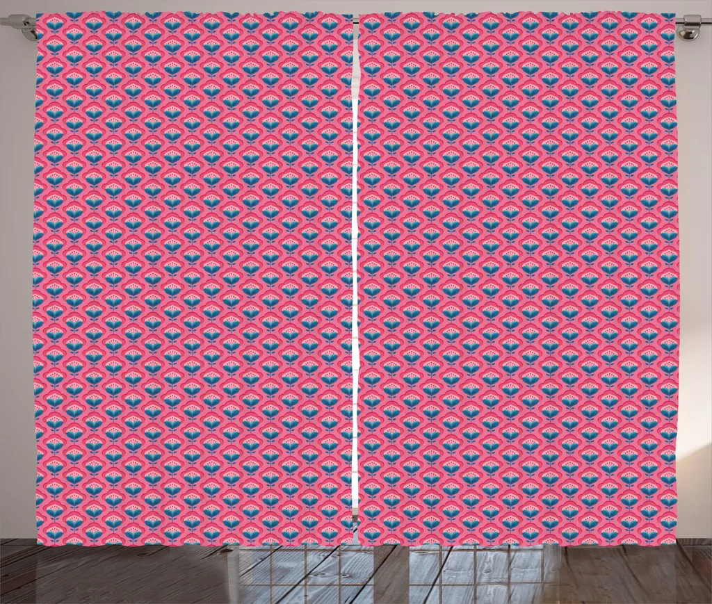 Grand rideau décoratif pour chambre style vintage 70's rose 280x225cm