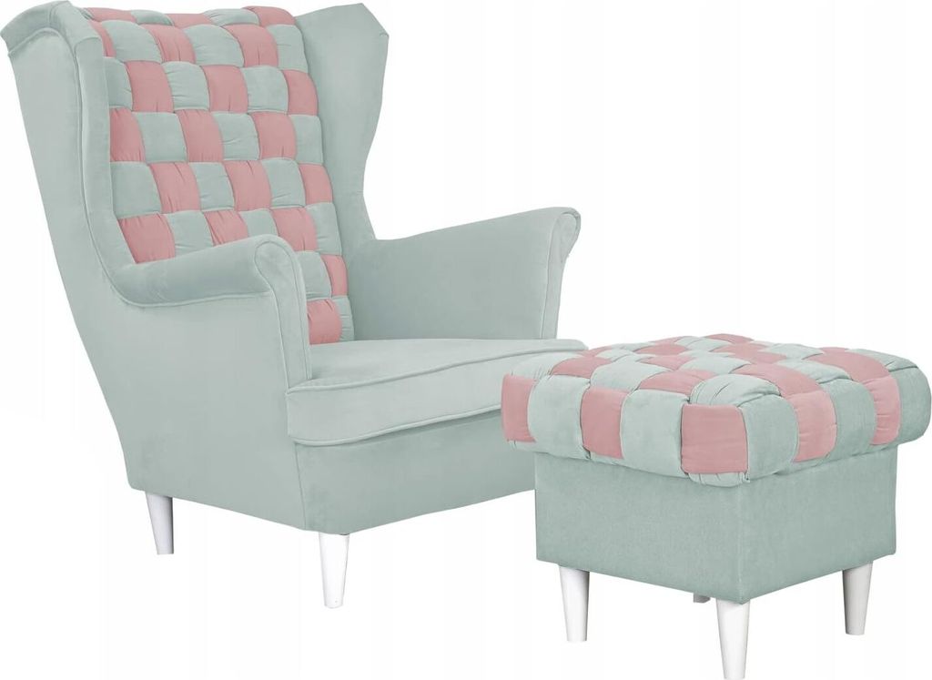 Family Meble Ohrensessel mit Hocker Carol Duo Relaxsessel Skandinavisch Bequemer Sessel Loungesessel Fernsehsessel Wohnzimmer Schlafzimmer (AMO 20/19)