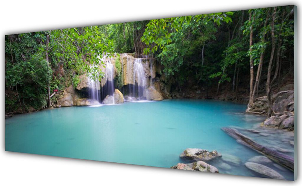 Acrylglasbilder 125x50 Wandbild Druck Wasserfall Waldsee Natur