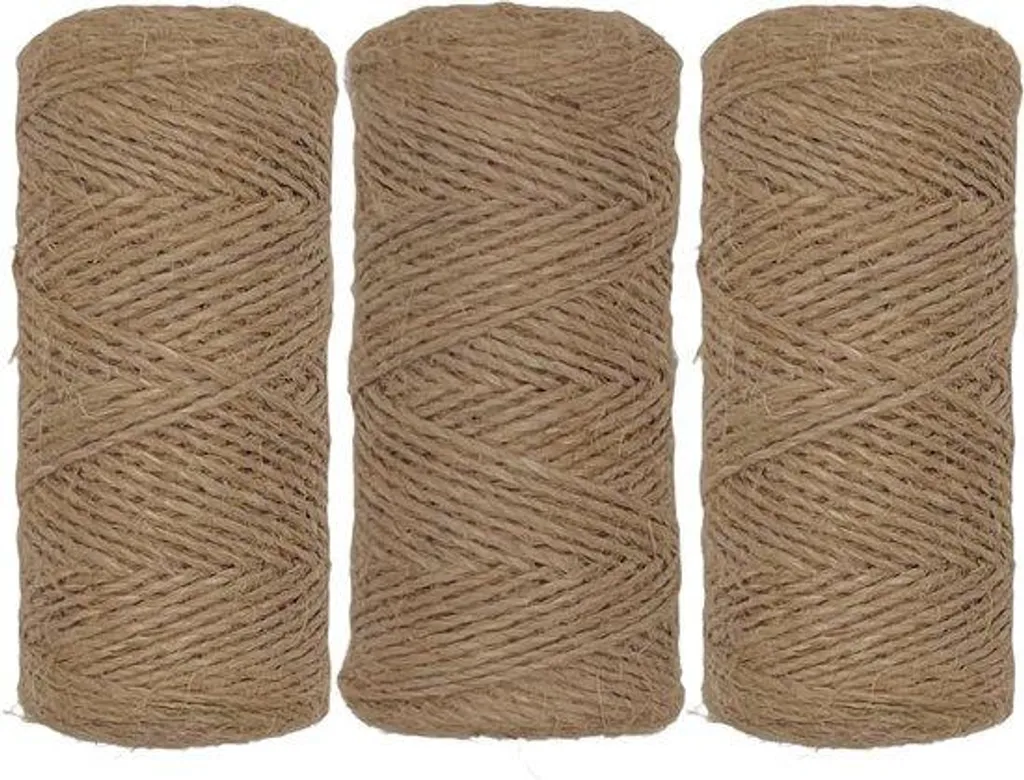 Ficelle de jute naturelle verte 2 mm - Lot de 3 bobines pour potager