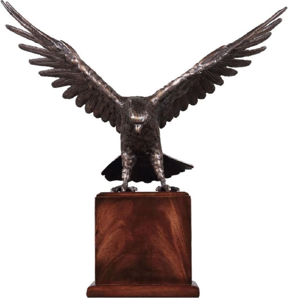 Casa Padrino Luxus Deko Skulptur Adler Bronze / Braun 40 x 20 x H. 37 cm - Bronze Deko Skulptur mit Holzsockel - Bronze Deko Figur - Schreibtisch D...