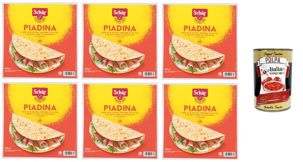 Schär Glutenfreie Piadina mit nativem Olivenöl extra und Sonnenblumenöl Glutenfrei 6x 240g Enthält 3 Piadine+Italian Gourmet polpa 400g