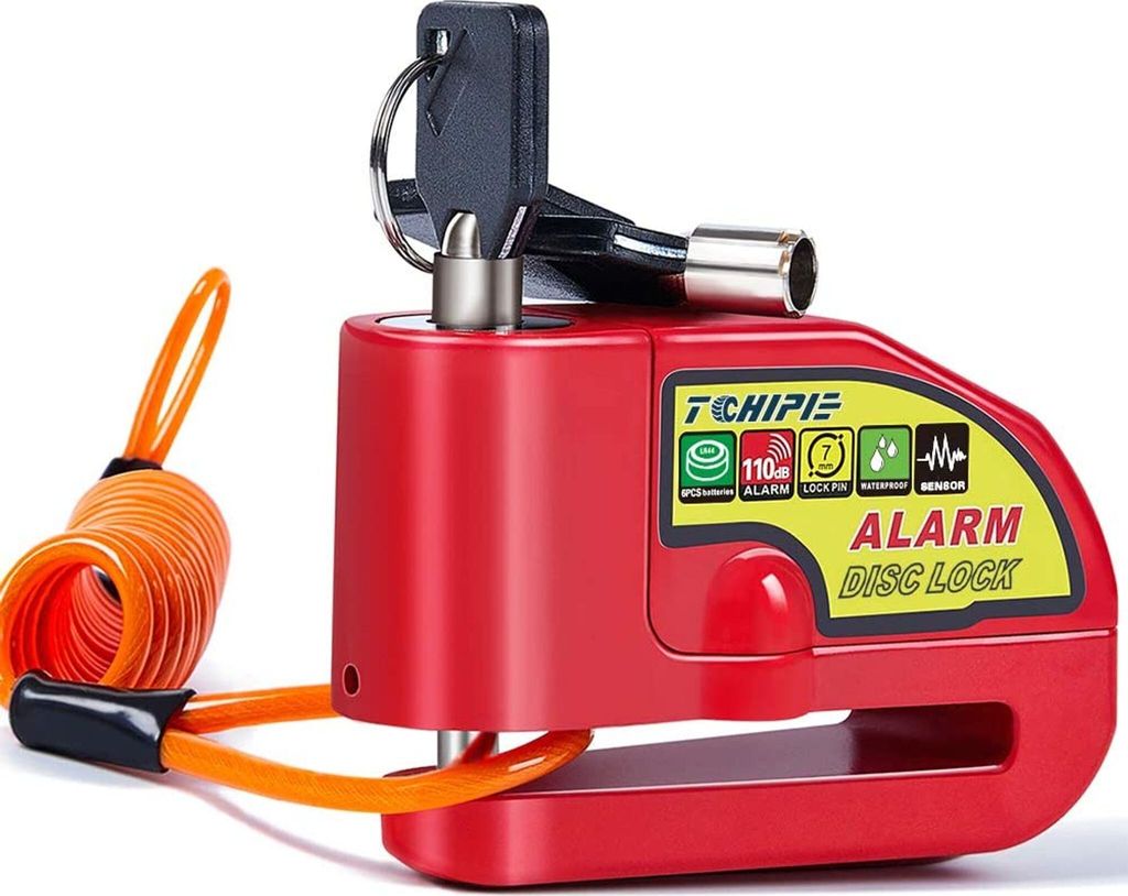 Bremsscheibenschloss Alarm Rot Alarm Disc Lock mit 1,2m Produktbild 