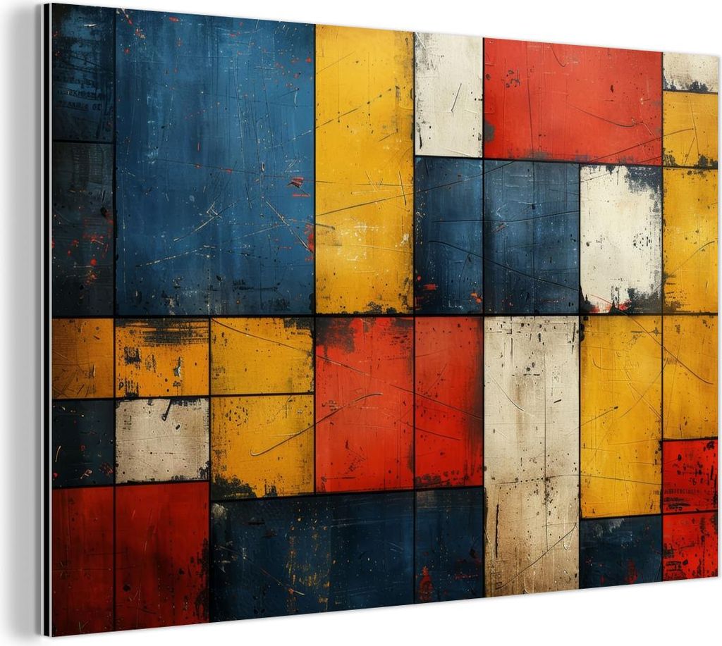 MuchoWow Wanddekoration Metall Metallbild Wandkunst 60x40 cm Mondrian-Stil - Kunst - Farbenfroh - Modern MuchoWow Aluminium Gemälde - Gemälder