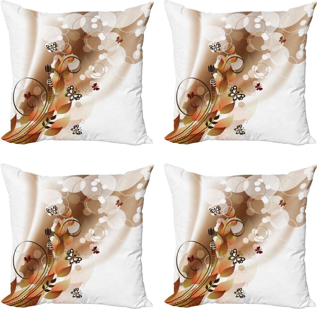 ABAKUHAUS Bräunen Kissenbezug Set (4 Stück), Frühlings-Themed Abstraktion, Moderner Doppelseitiger Digitaldruck, 60 cm x 60 cm, Dunkelbraun Brau...