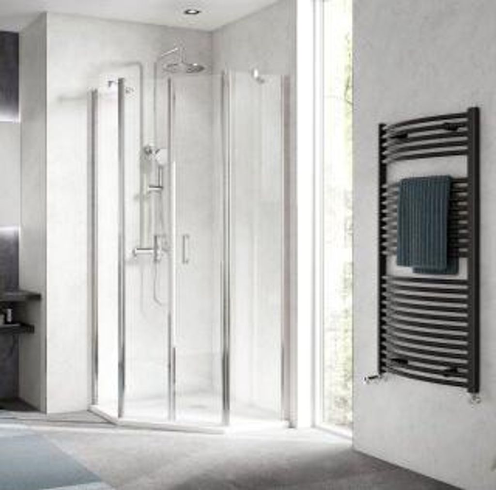 HSK 4865090-68-600 Exklusiv 2.0 Fünfeckdusche Pendelbar 4-teilig 900x900x2000mm Schwarz-Matt Mattglas mit Edelglas-Beschichtung