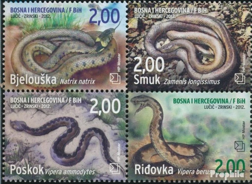 Briefmarken Bosnien - Kroat. Post Mostar 2012 Mi 352-355 Viererblock (kompl.Ausg.) postfrisch Schlangen