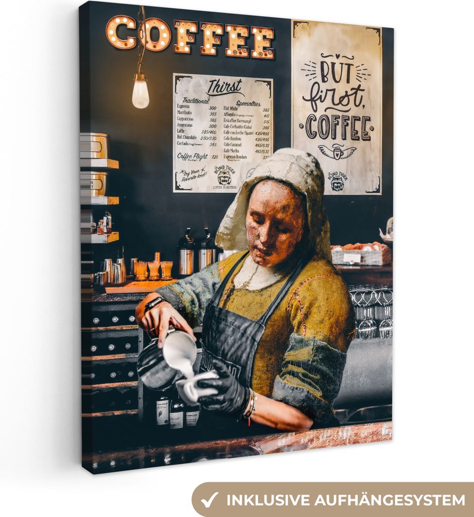 MuchoWow - Leinwandbilder - Milchmädchen - Barista - Kaffee - Vintage - Kunst - Abstrakt - Malerei - Alte Meister, Wandbild, Wanddeko Bilder Woh...