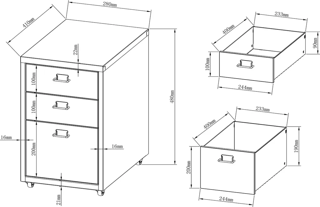 Caisson à roulettes avec tiroirs Kökar Rangement robuste en acier - 3