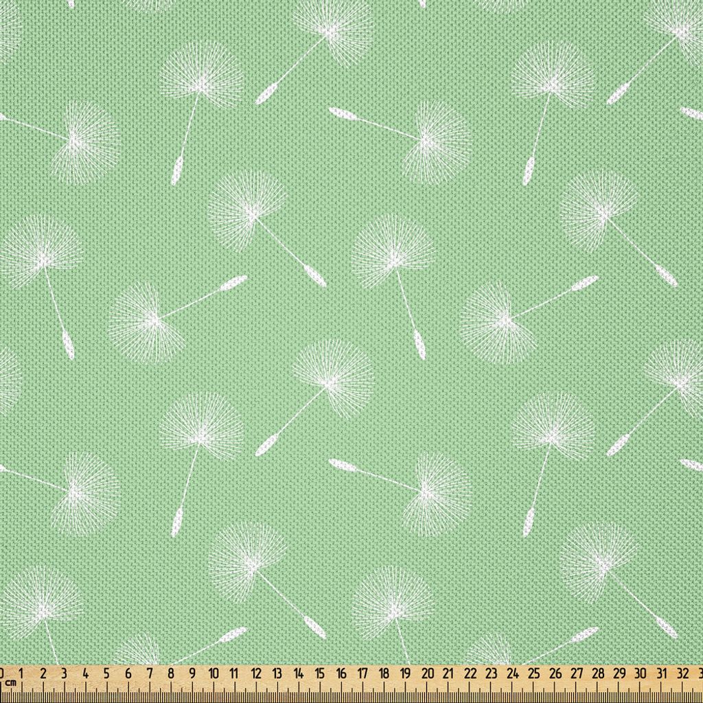 ABAKUHAUS Löwenzahn Satin Stoff als Meterware, Repetitive Schwimmblumensamen auf Pastellton Hintergrund Illustration, 3 M (148 x 300 cm), Hellgrü...