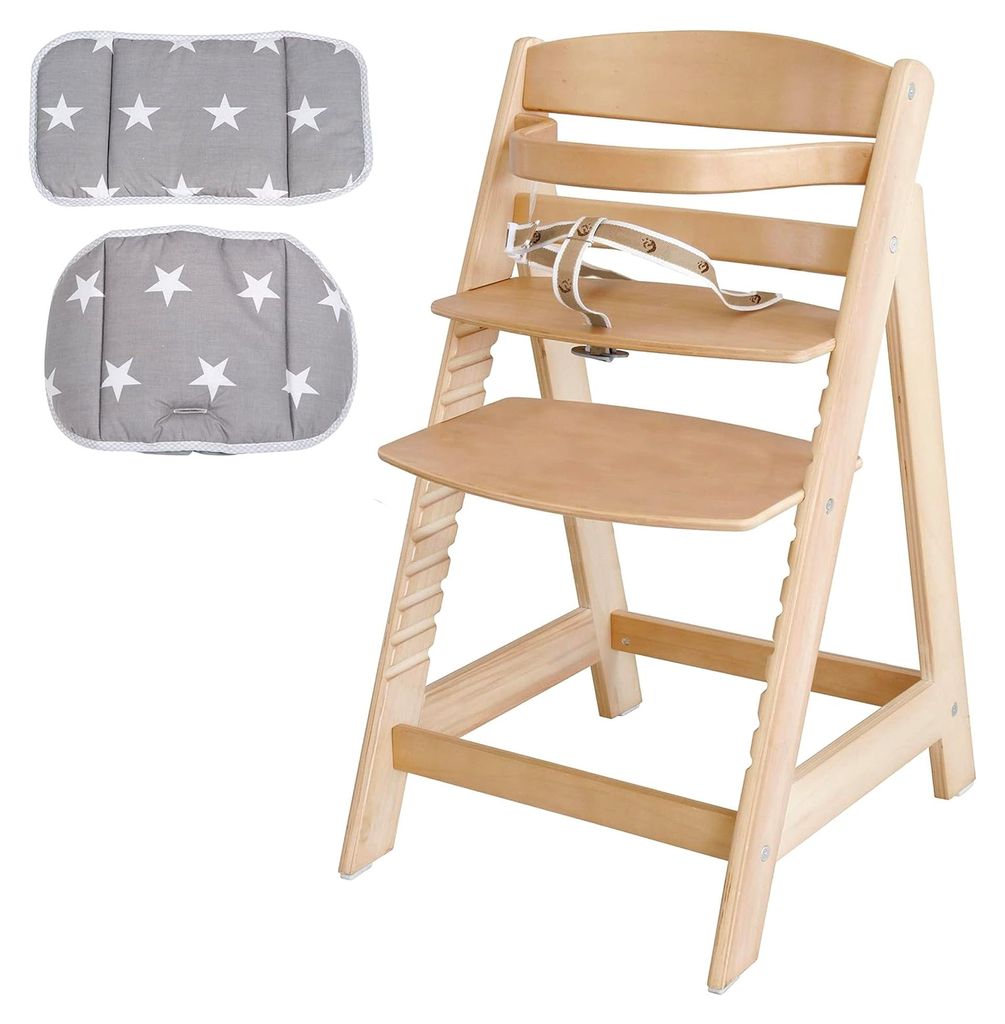 Treppenhochstuhl Sit Up III, mitwachsend bis Jugendstuhl, natur, Sitzverkleinerer Litte Stars