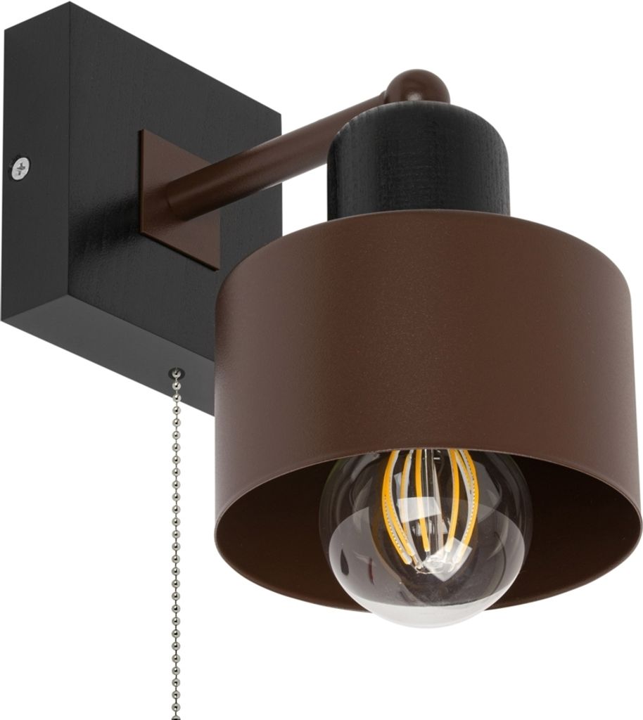 Braune Wandlampe Zugschalter Holz SHWAND-BR10x10SC Wandleuchte