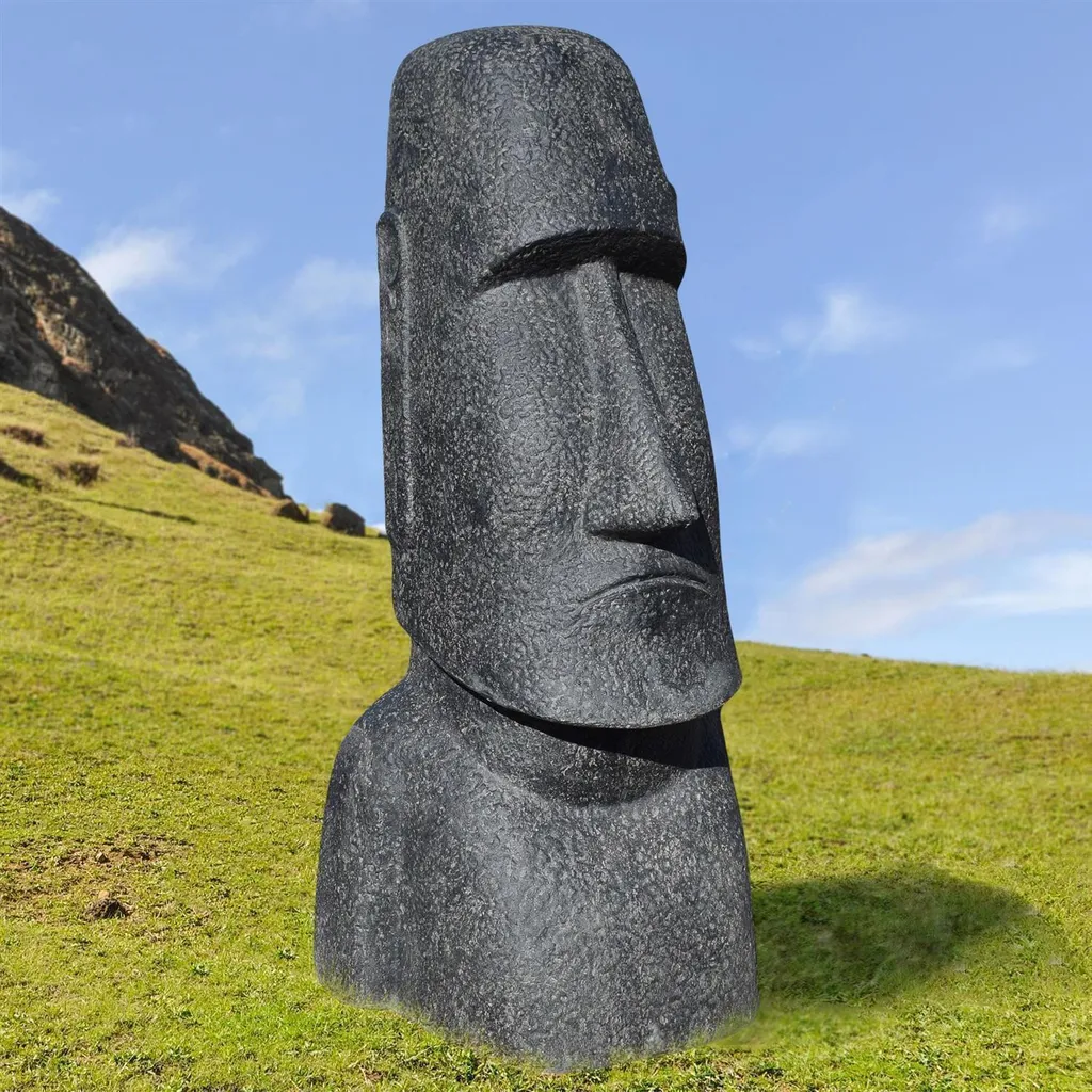 Statue Moai Durable de 120cm : Pierre Moulée Inaltérable face au Gel