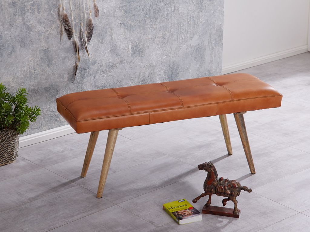 Z kozej kože  salim / lavica z masívneho dreva 117x51x38 cm Obrázok produktu 4