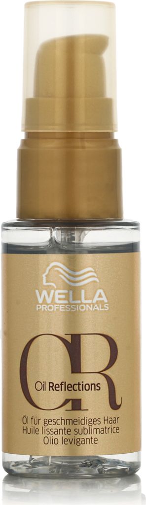 A product shot of a Wella Oil Reflections hair oil bottle.