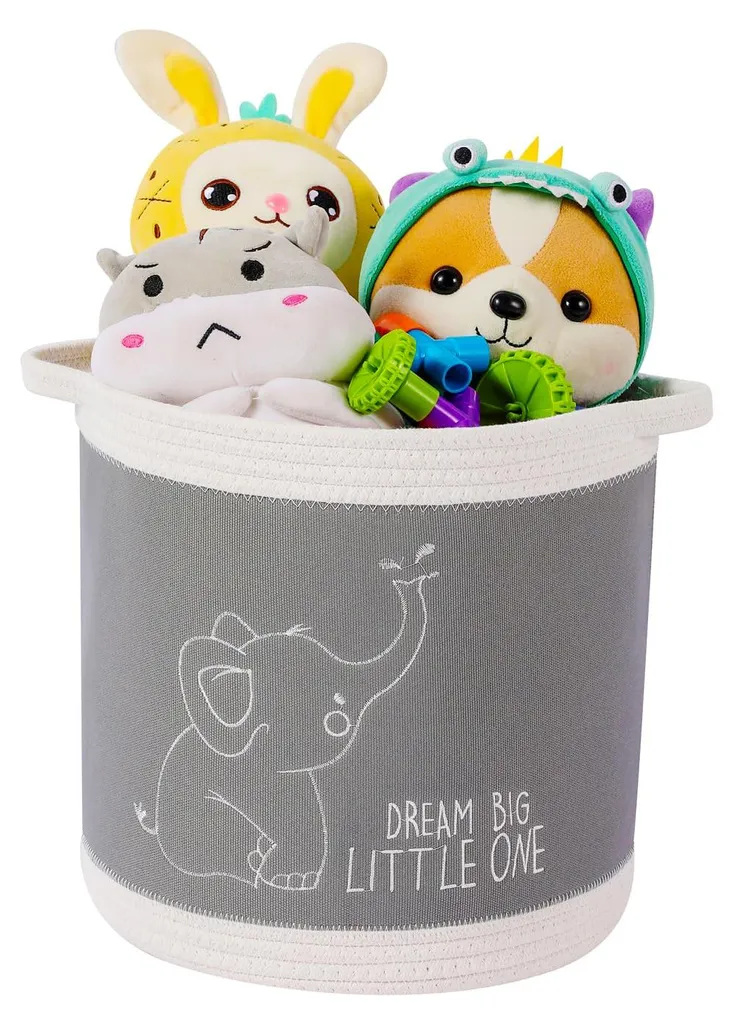 Panier de rangement éléphant, coffre à jouets souple en coton tressé