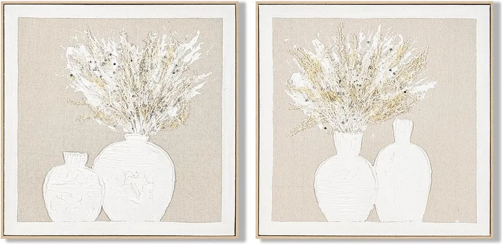 Image Home ESPRIT Blanc Beige Vase Cottage 62 x 62 cm - Lot de 2 pièces