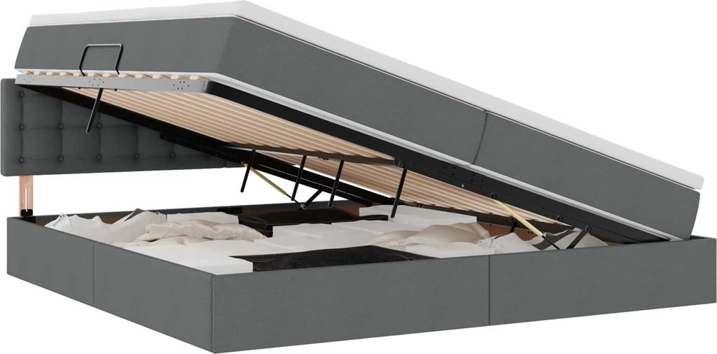 vidaXL Bett mit Stauraum und LED mit LED Dunkelgrau 200 x 200 cm Stoff